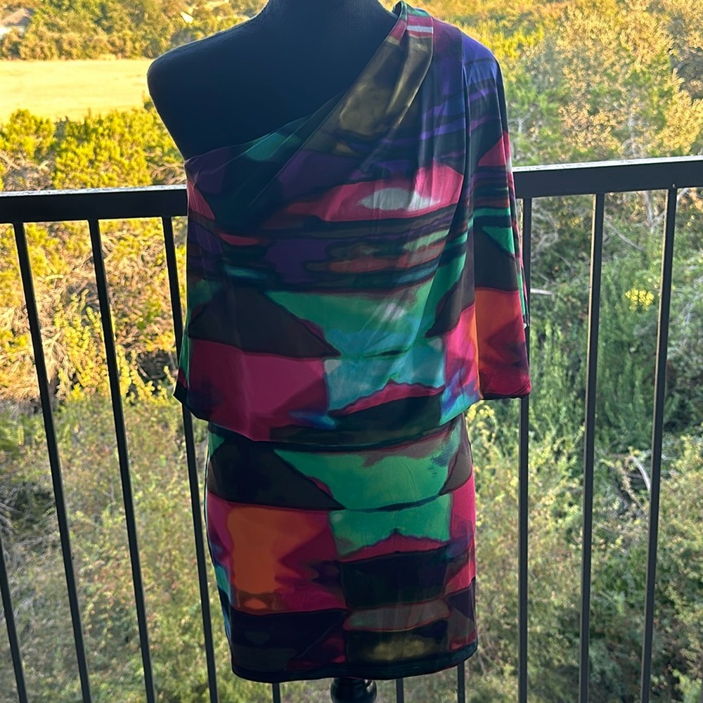 One shoulder short colorful dress